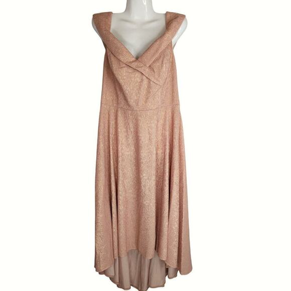 Oleg Cassini Womens Off The Shoulder Metallic Hi-Lo Dress Rosego Size 12 NWT - Picture 3 of 14